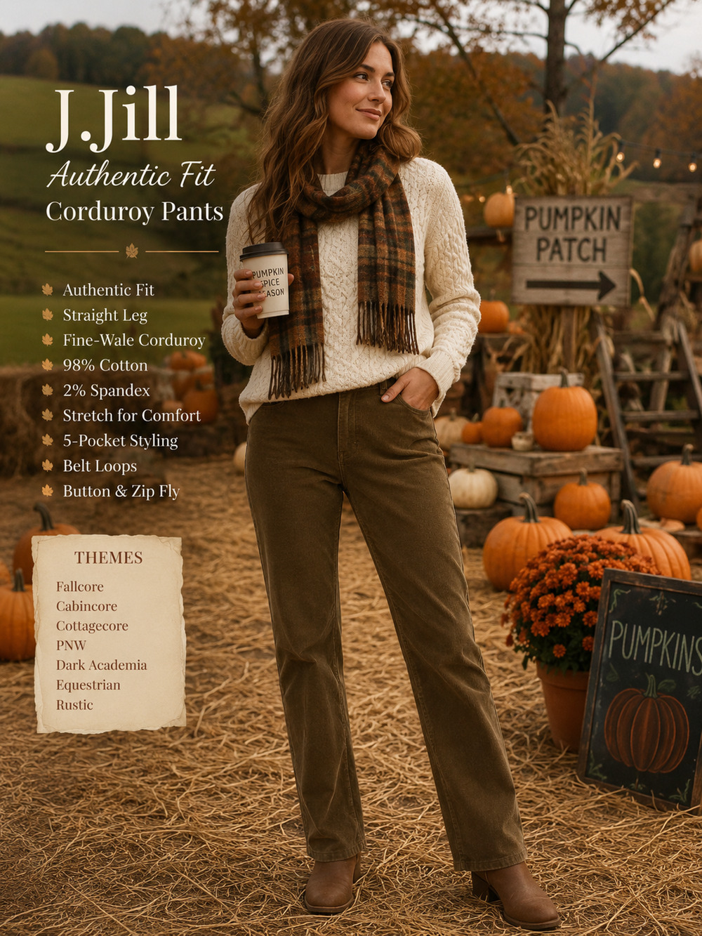 J.Jill Women’s Authentic Fit Corduroy Pants Brown Straight Leg Fallcore Sz 32”